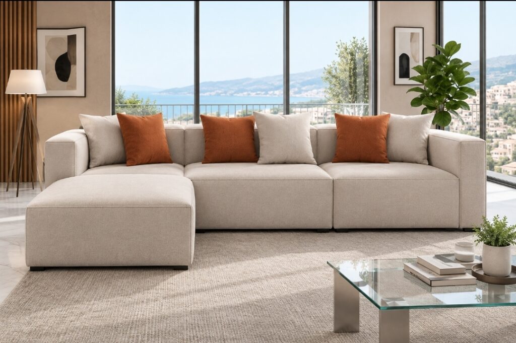 Canapé modulable en L — 3 × 2 m